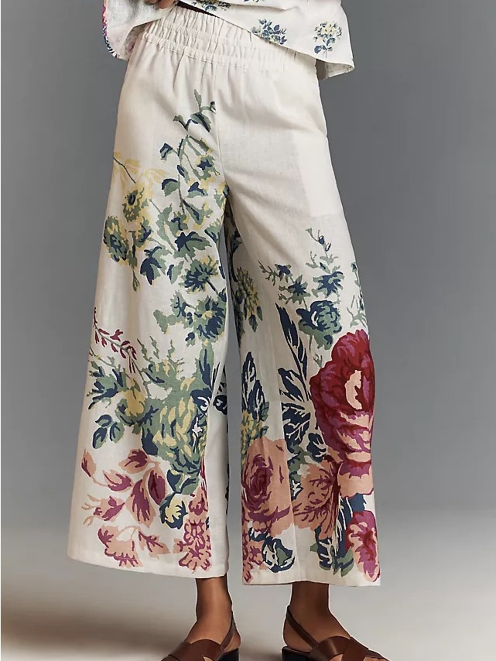 Anthropologie The Somerset Floral Wide-Leg Pull-On Linen Blend Pants LARGE - Picture 5 of 16